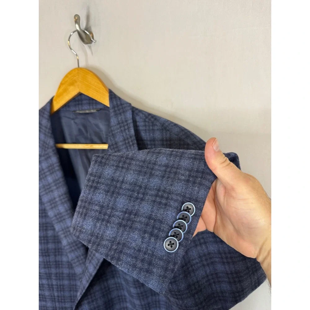 Tollegno 1900 Italy Grant King Wear Positano Blue Plaid Wool Blazer Men 48R